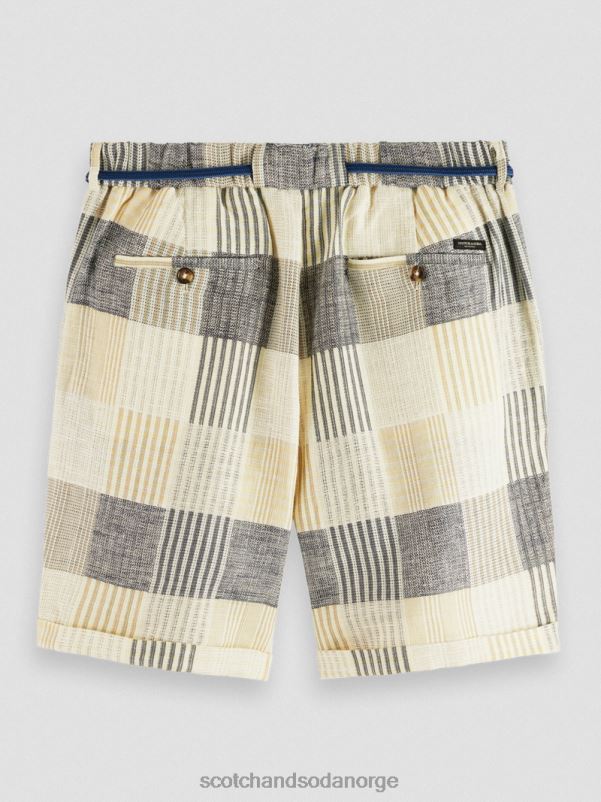menn den twill, avslappede passformen plisserte rutete shorts blå sjekk N40XD609 klær Scotch & Soda