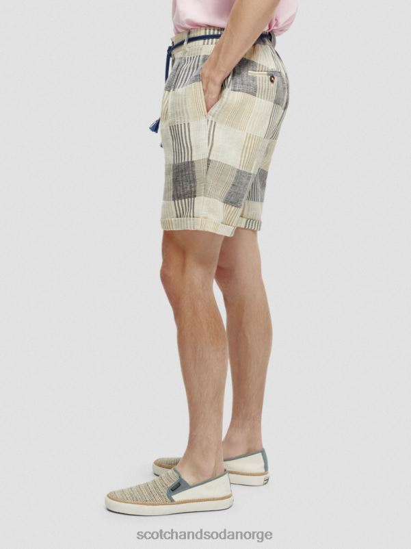 menn den twill, avslappede passformen plisserte rutete shorts blå sjekk N40XD609 klær Scotch & Soda
