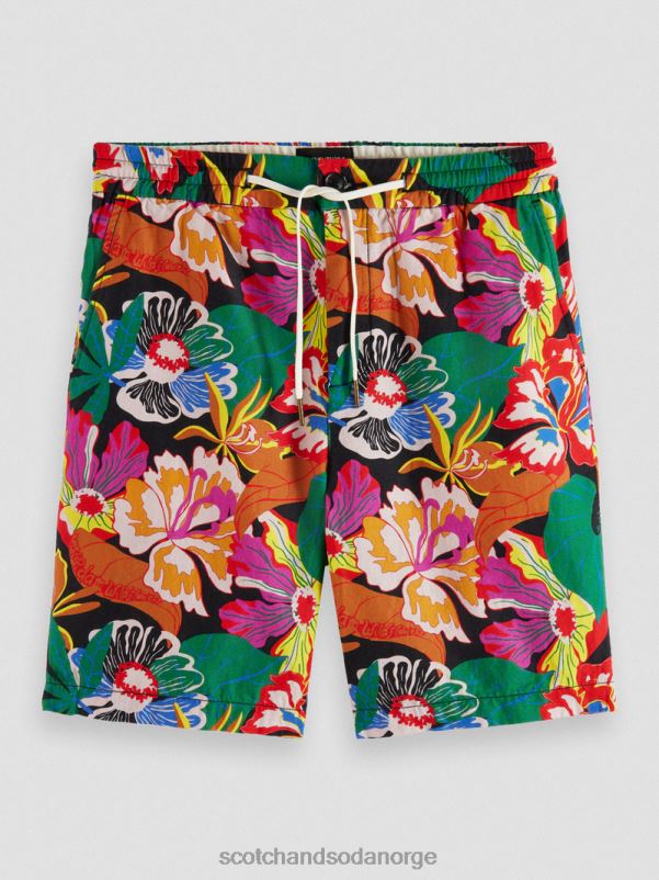 menn favorittbermudashortsene i lin svart floral aop N40XD611 klær Scotch & Soda