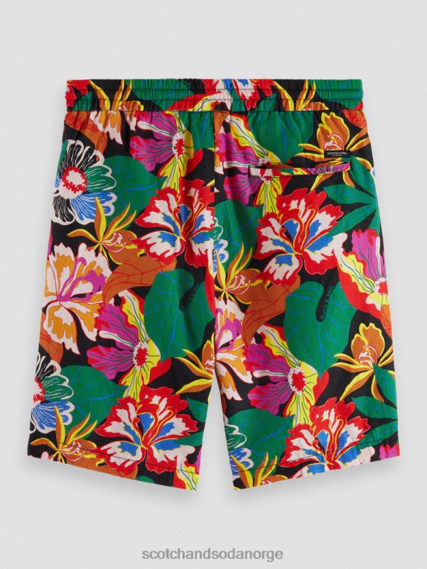 menn favorittbermudashortsene i lin svart floral aop N40XD611 klær Scotch & Soda