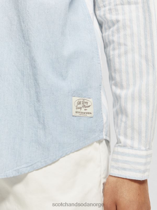 menn avslappet passform lett blandet chambray-skjorte havblått N40XD314 klær Scotch & Soda