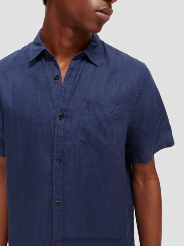 menn kortermet linskjorte med lommer marine N40XD338 klær Scotch & Soda