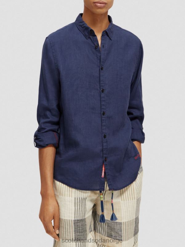 menn linskjorte med ermejusteringer marine N40XD289 klær Scotch & Soda