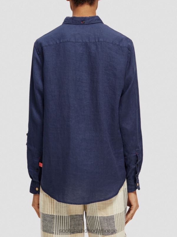 menn linskjorte med ermejusteringer marine N40XD289 klær Scotch & Soda