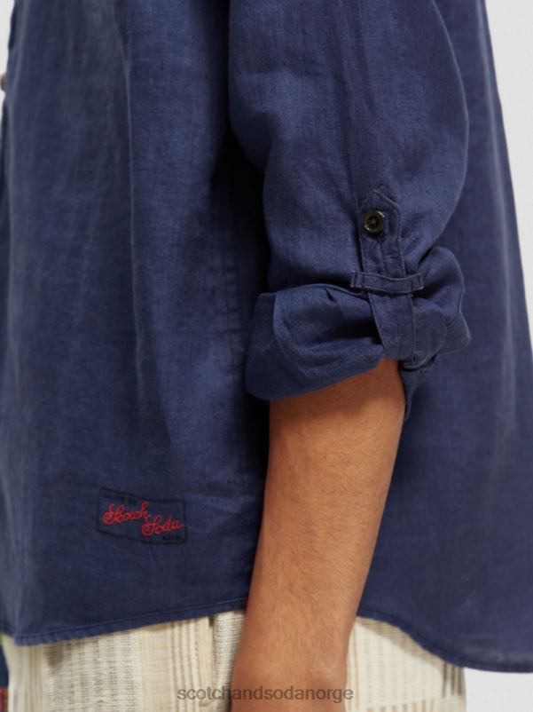 menn linskjorte med ermejusteringer marine N40XD289 klær Scotch & Soda