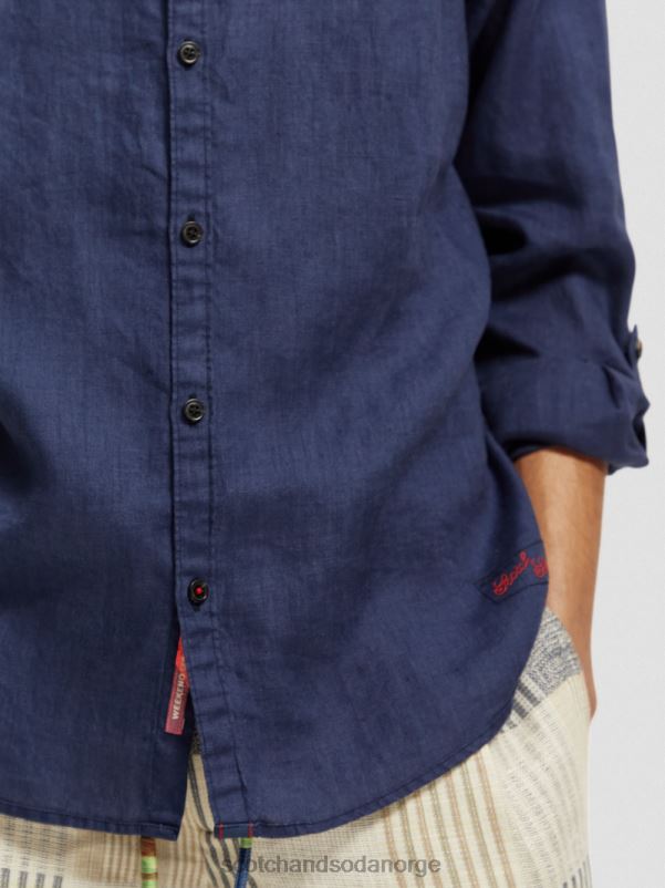 menn linskjorte med ermejusteringer marine N40XD289 klær Scotch & Soda