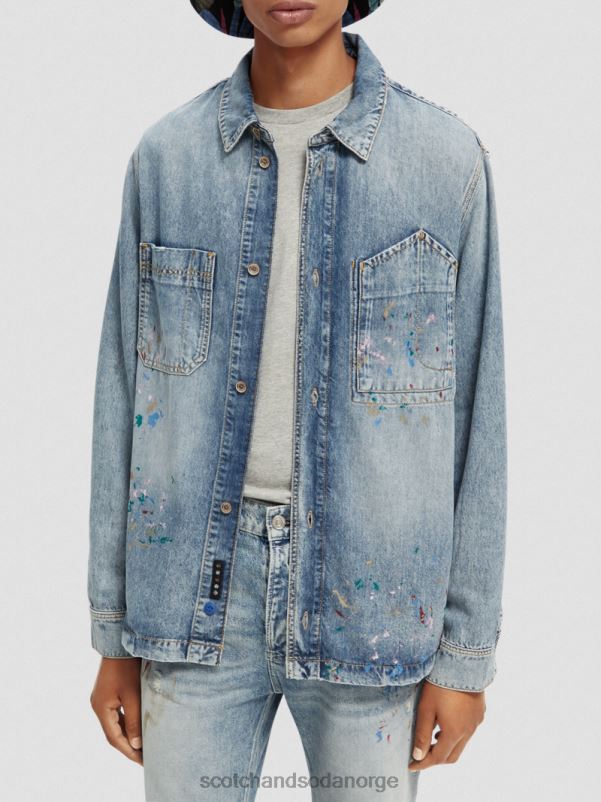 menn overskjorte med detaljer i denimmaling vasket indigo N40XD313 klær Scotch & Soda