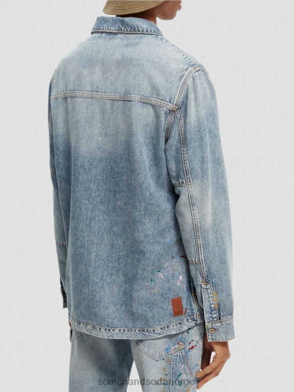 menn overskjorte med detaljer i denimmaling vasket indigo N40XD313 klær Scotch & Soda