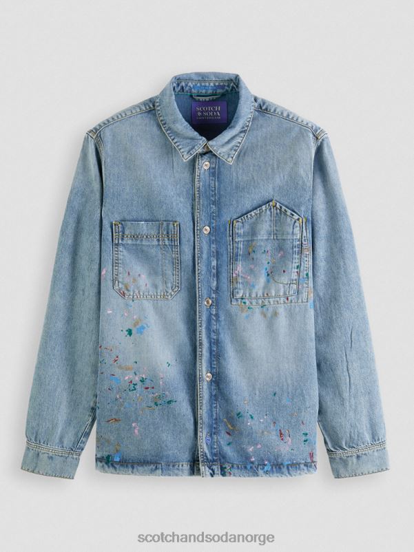 menn overskjorte med detaljer i denimmaling vasket indigo N40XD313 klær Scotch & Soda