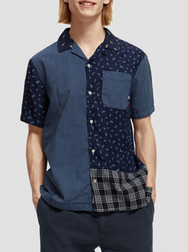 menn patchwork leirskjorte indigo allover N40XD343 klær Scotch & Soda