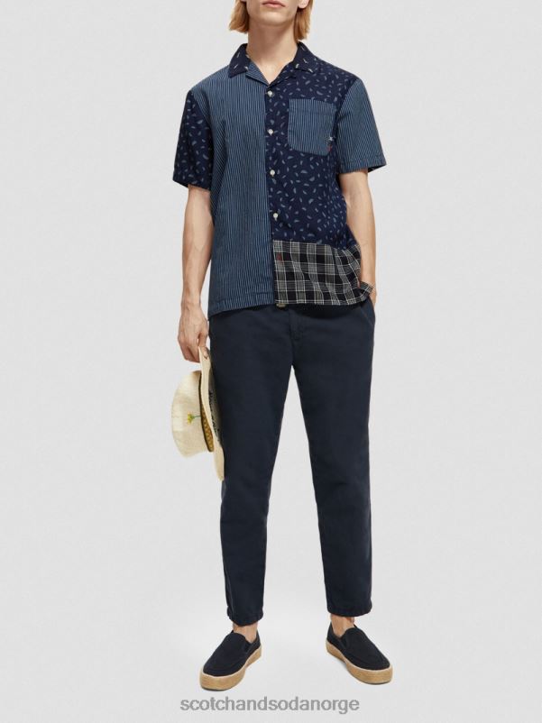 menn patchwork leirskjorte indigo allover N40XD343 klær Scotch & Soda