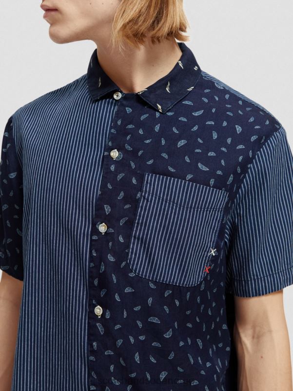 menn patchwork leirskjorte indigo allover N40XD343 klær Scotch & Soda