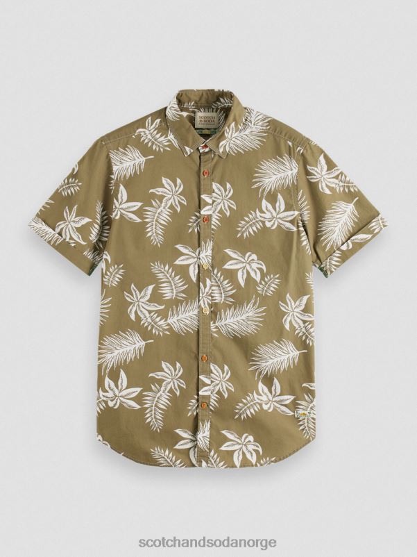 menn poplinskjorte med vanlig passform kaki blad N40XD331 klær Scotch & Soda