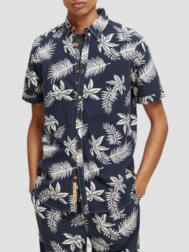 menn poplinskjorte med vanlig passform marine blad N40XD332 klær Scotch & Soda