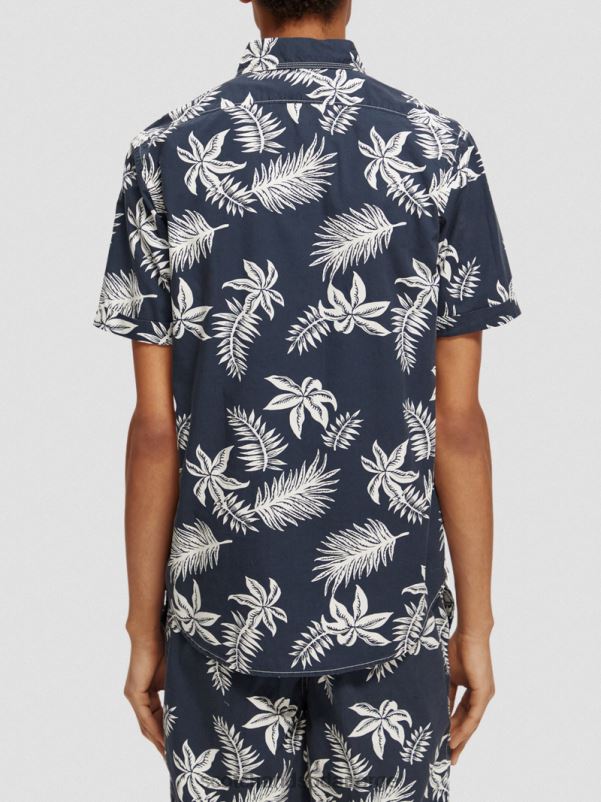 menn poplinskjorte med vanlig passform marine blad N40XD332 klær Scotch & Soda