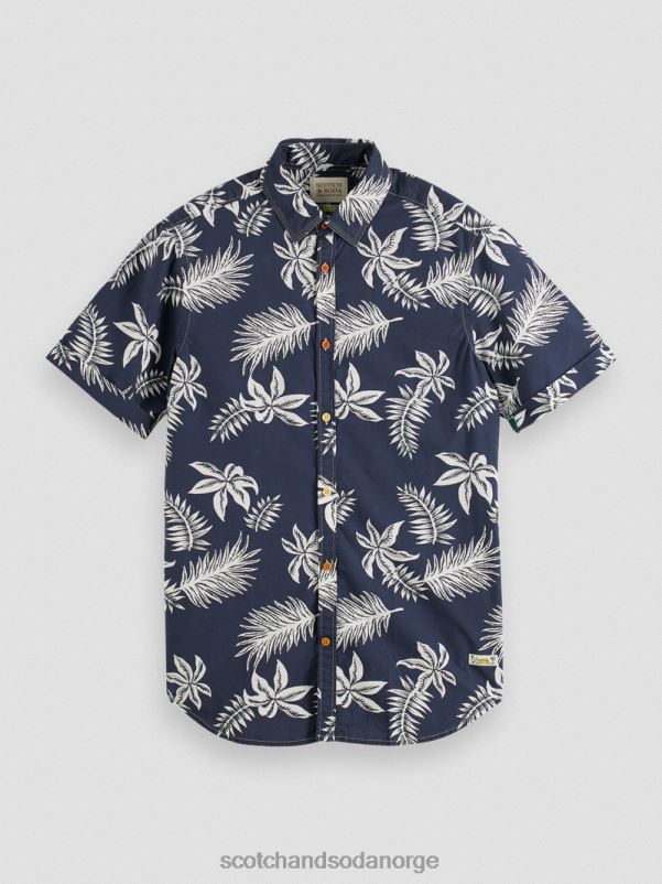 menn poplinskjorte med vanlig passform marine blad N40XD332 klær Scotch & Soda