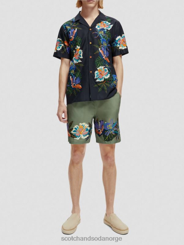 menn printet leirskjorte i økologisk bomull kantblomst N40XD327 klær Scotch & Soda