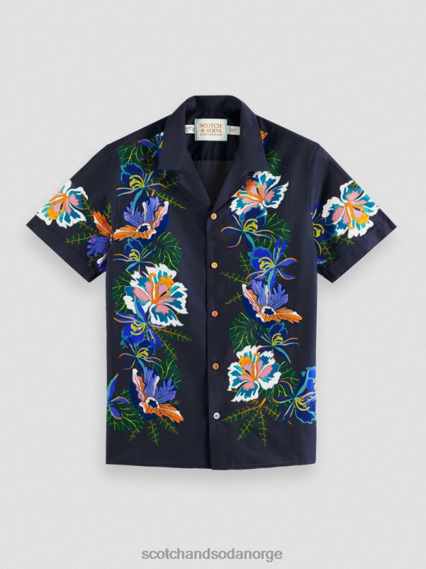 menn printet leirskjorte i økologisk bomull kantblomst N40XD327 klær Scotch & Soda