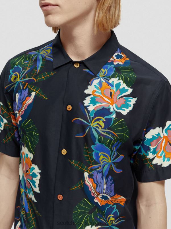 menn printet leirskjorte i økologisk bomull kantblomst N40XD327 klær Scotch & Soda