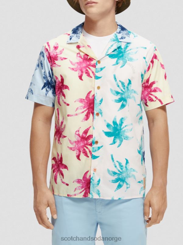 menn printet leirskjorte i økologisk bomull turkis voksblad aop N40XD325 klær Scotch & Soda