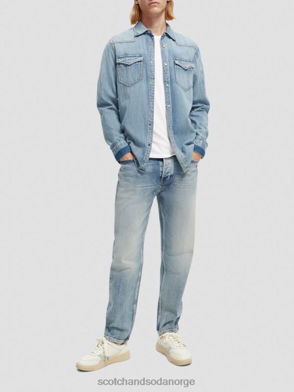 menn regular fit reparert westernskjorte i dongeri vasket indigo N40XD303 klær Scotch & Soda