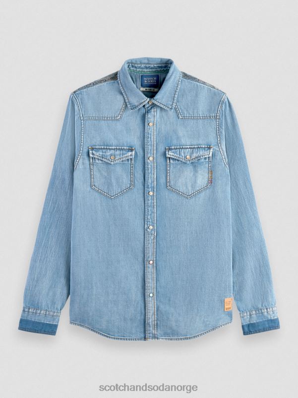 menn regular fit reparert westernskjorte i dongeri vasket indigo N40XD303 klær Scotch & Soda