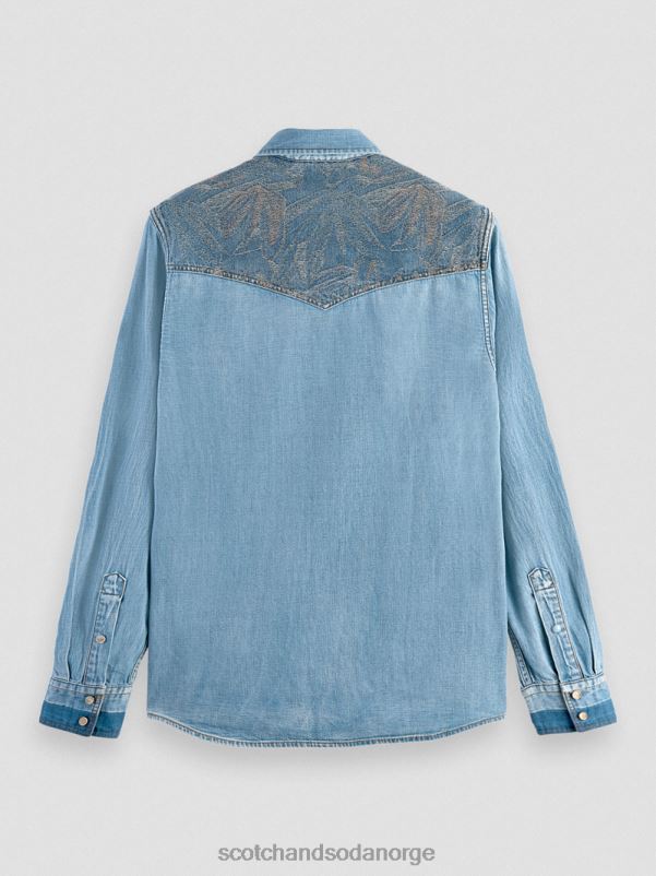 menn regular fit reparert westernskjorte i dongeri vasket indigo N40XD303 klær Scotch & Soda