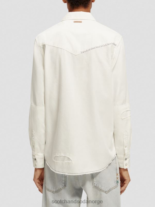 menn reparer detaljert western denimskjorte off white N40XD346 klær Scotch & Soda