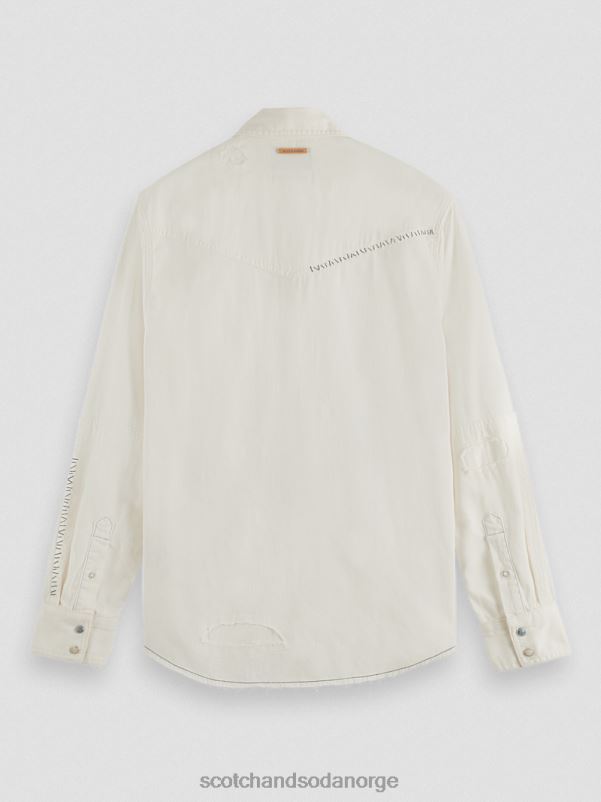 menn reparer detaljert western denimskjorte off white N40XD346 klær Scotch & Soda