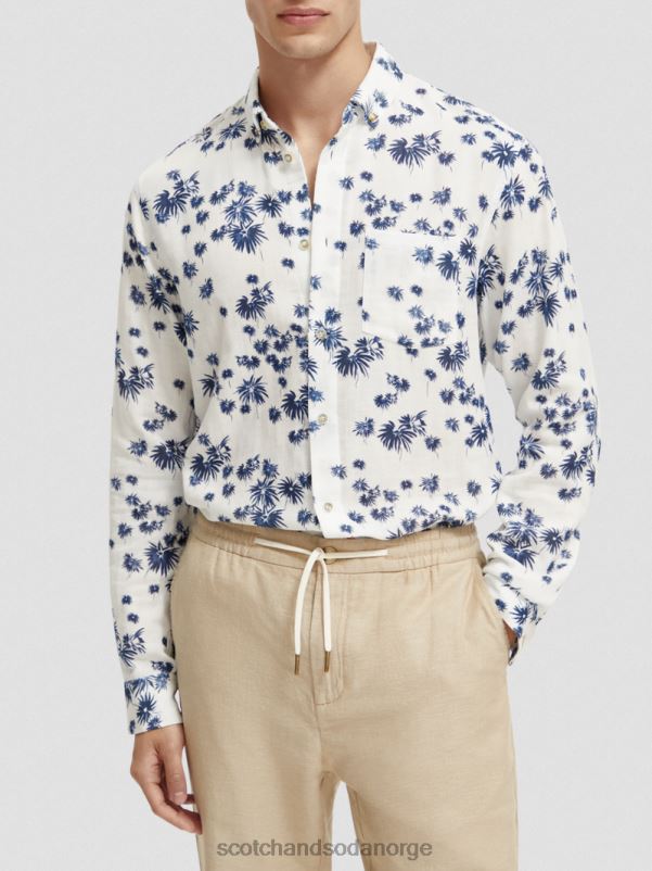 menn skjorte med regulær passform med ermejustering hvitt fyrverkeri aop N40XD334 klær Scotch & Soda