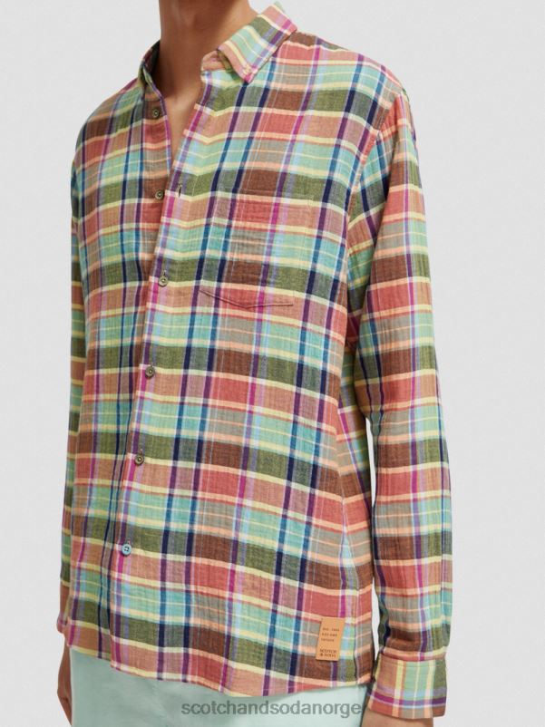 menn skjorte med regulær passform med ermejustering multisjekk N40XD335 klær Scotch & Soda