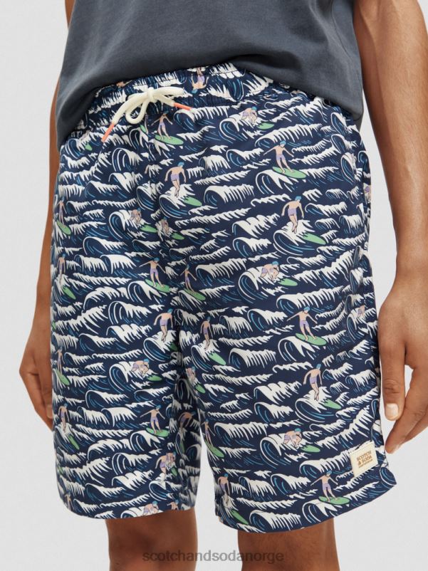 menn badeshorts med lange trykk blåbølgesurf aop N40XD678 klær Scotch & Soda