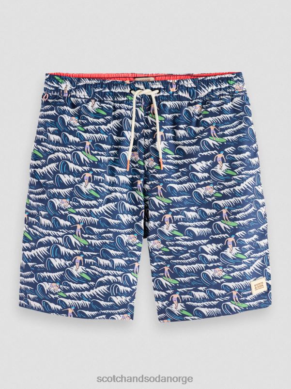 menn badeshorts med lange trykk blåbølgesurf aop N40XD678 klær Scotch & Soda