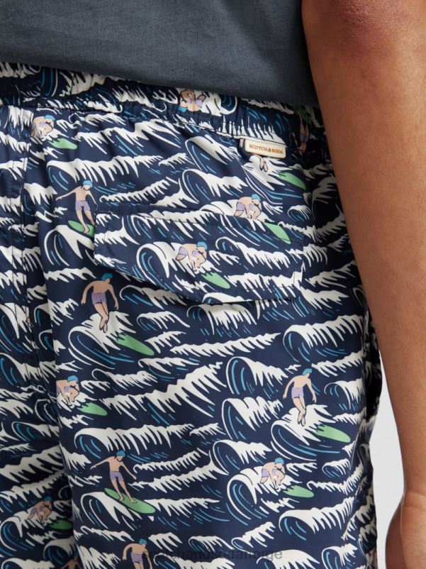 menn badeshorts med lange trykk blåbølgesurf aop N40XD678 klær Scotch & Soda