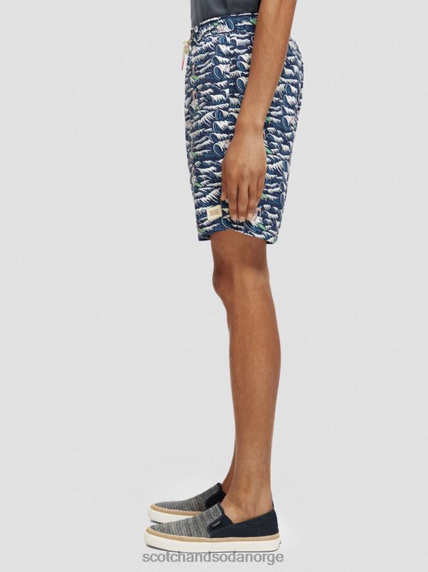 menn badeshorts med lange trykk blåbølgesurf aop N40XD678 klær Scotch & Soda