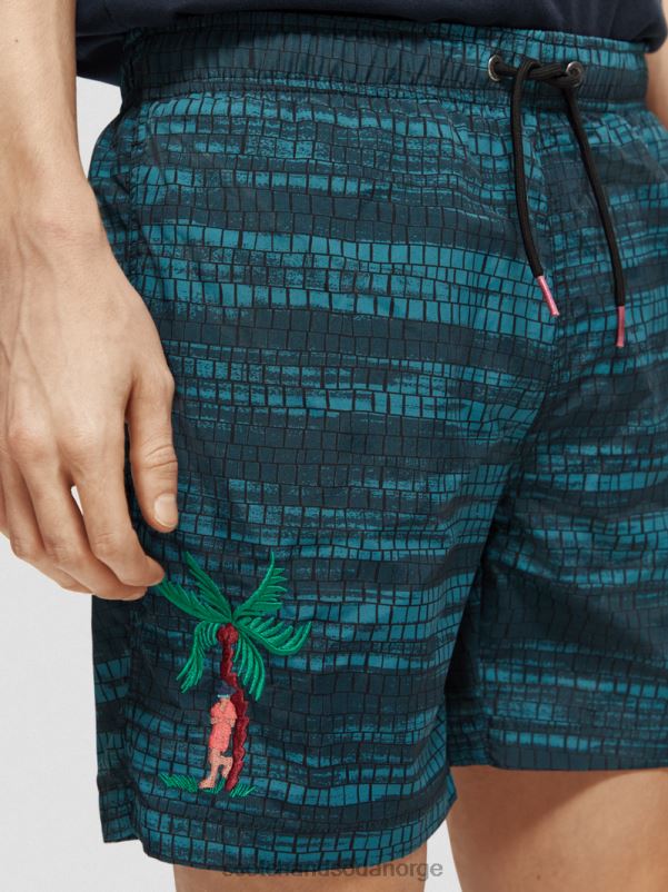 menn badeshorts med trykt middels lengde blå stripe N40XD690 klær Scotch & Soda