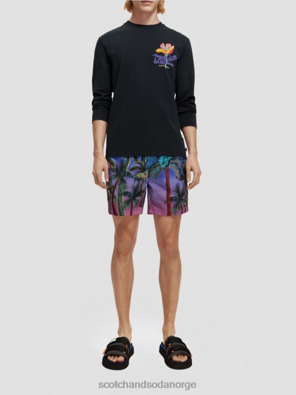 menn badeshorts med trykt middels lengde marine aop palmetrær N40XD692 klær Scotch & Soda