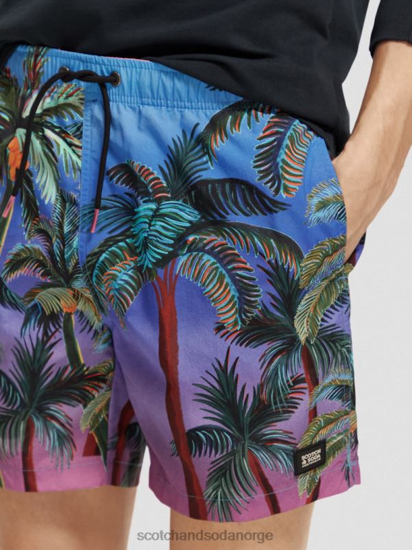 menn badeshorts med trykt middels lengde marine aop palmetrær N40XD692 klær Scotch & Soda