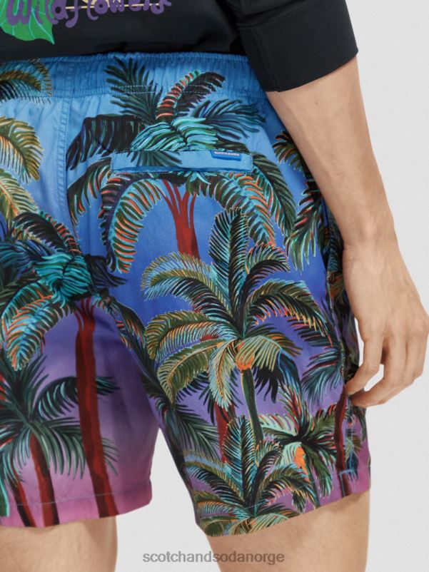 menn badeshorts med trykt middels lengde marine aop palmetrær N40XD692 klær Scotch & Soda
