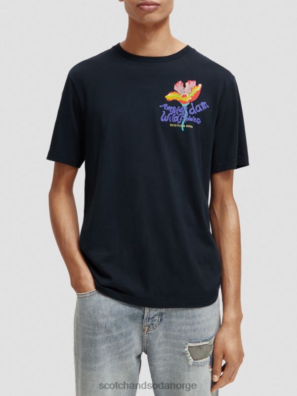 menn artwork t-skjorte med rund hals svart N40XD380 klær Scotch & Soda
