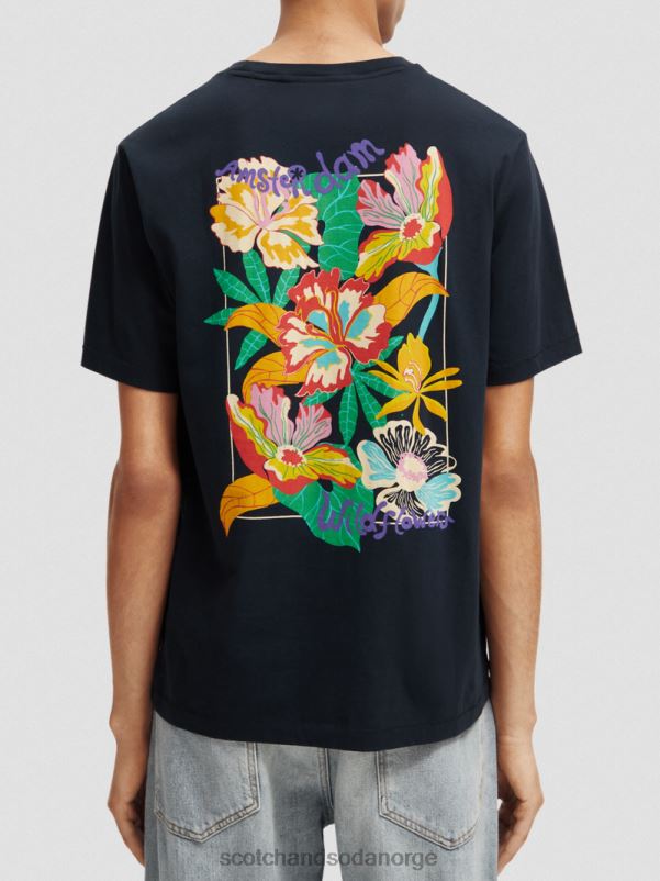 menn artwork t-skjorte med rund hals svart N40XD380 klær Scotch & Soda