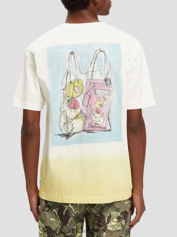 menn avslappet passform dip-farget kunst t-skjorte hvit N40XD418 klær Scotch & Soda
