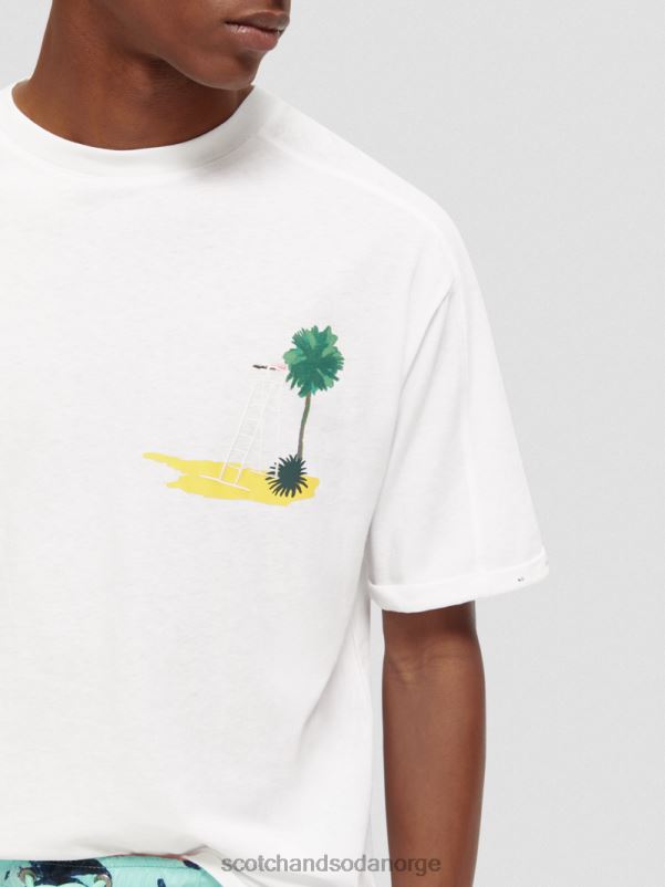 menn avslappet passform kunstverk t-skjorte hvit N40XD420 klær Scotch & Soda