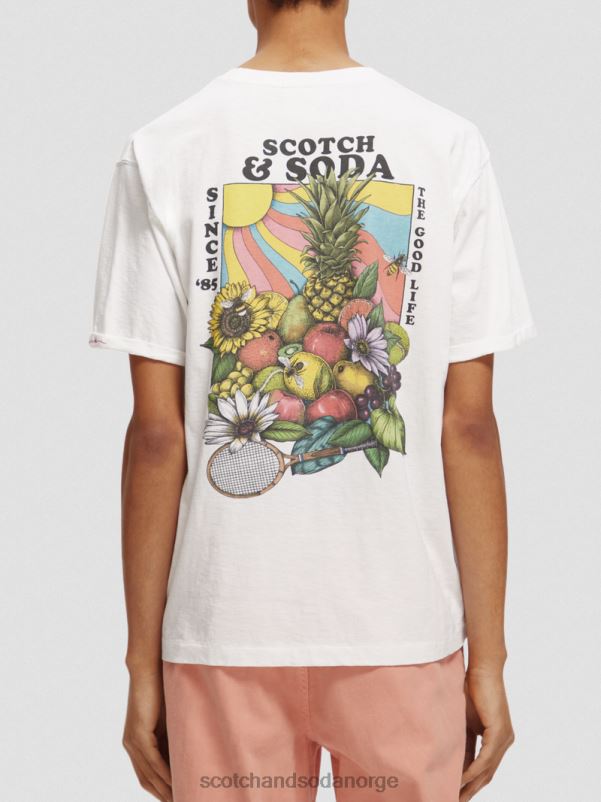 menn avslappet passform kunstverk t-skjorte hvit N40XD459 klær Scotch & Soda