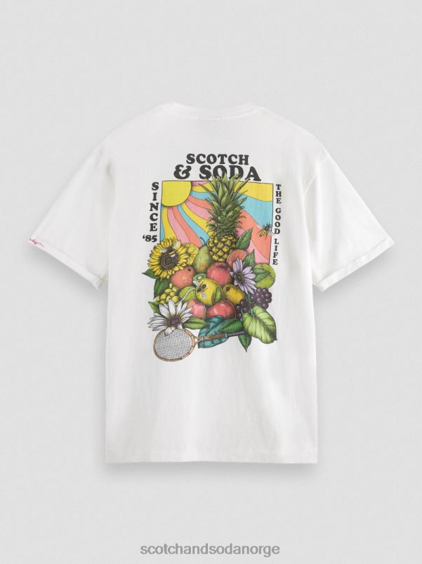 menn avslappet passform kunstverk t-skjorte hvit N40XD459 klær Scotch & Soda