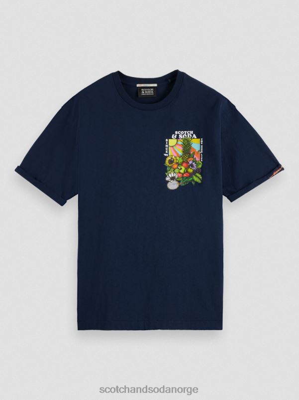 menn avslappet passform kunstverk t-skjorte marinen N40XD457 klær Scotch & Soda