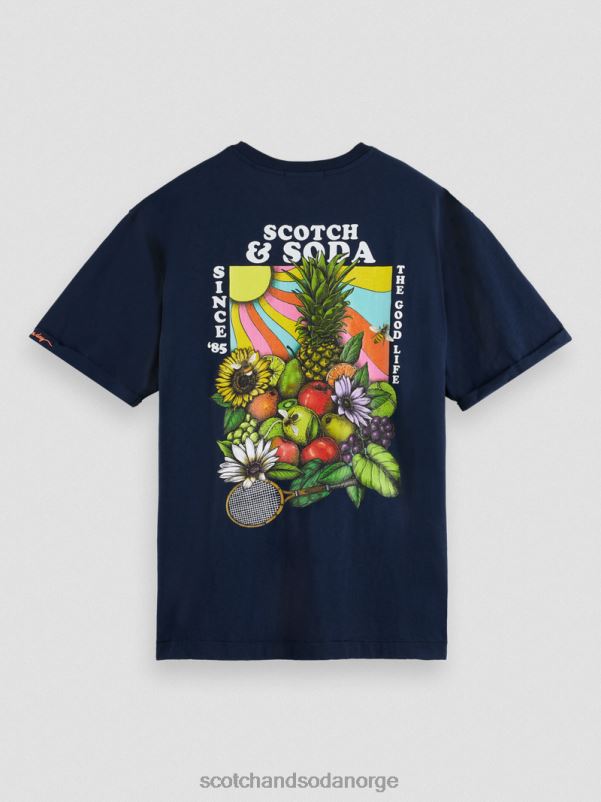 menn avslappet passform kunstverk t-skjorte marinen N40XD457 klær Scotch & Soda