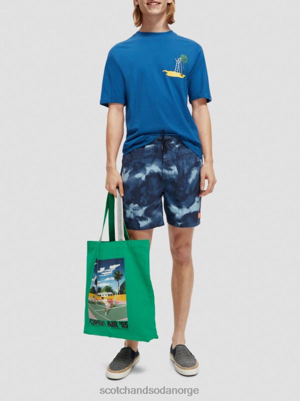 menn avslappet passform kunstverk t-skjorte riviera blå N40XD421 klær Scotch & Soda
