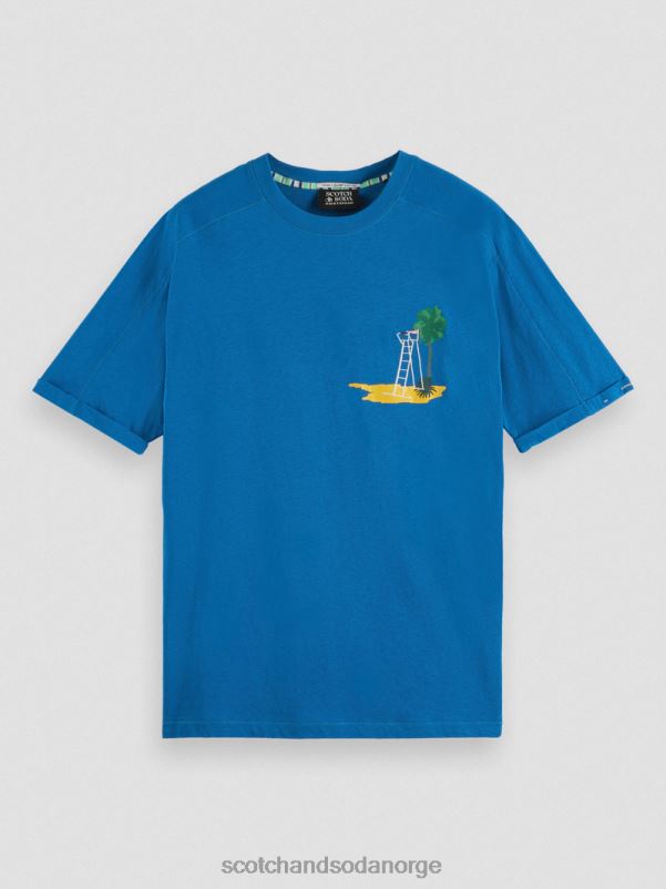 menn avslappet passform kunstverk t-skjorte riviera blå N40XD421 klær Scotch & Soda