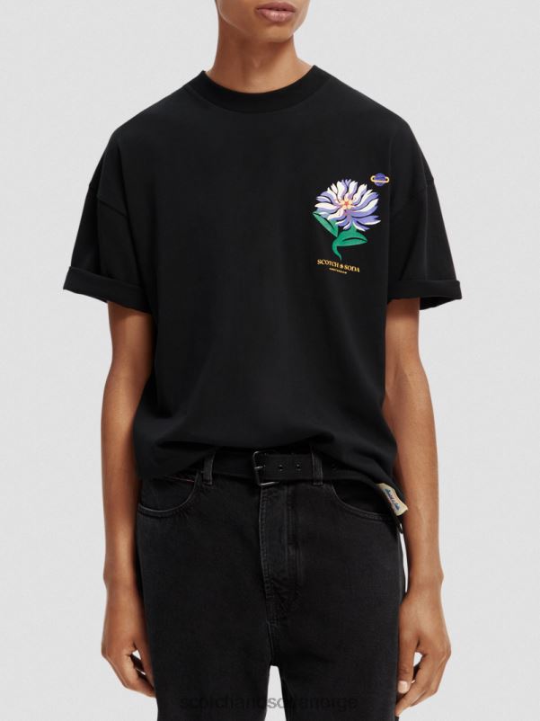 menn brodert jersey kunstverk t-skjorte svart N40XD350 klær Scotch & Soda